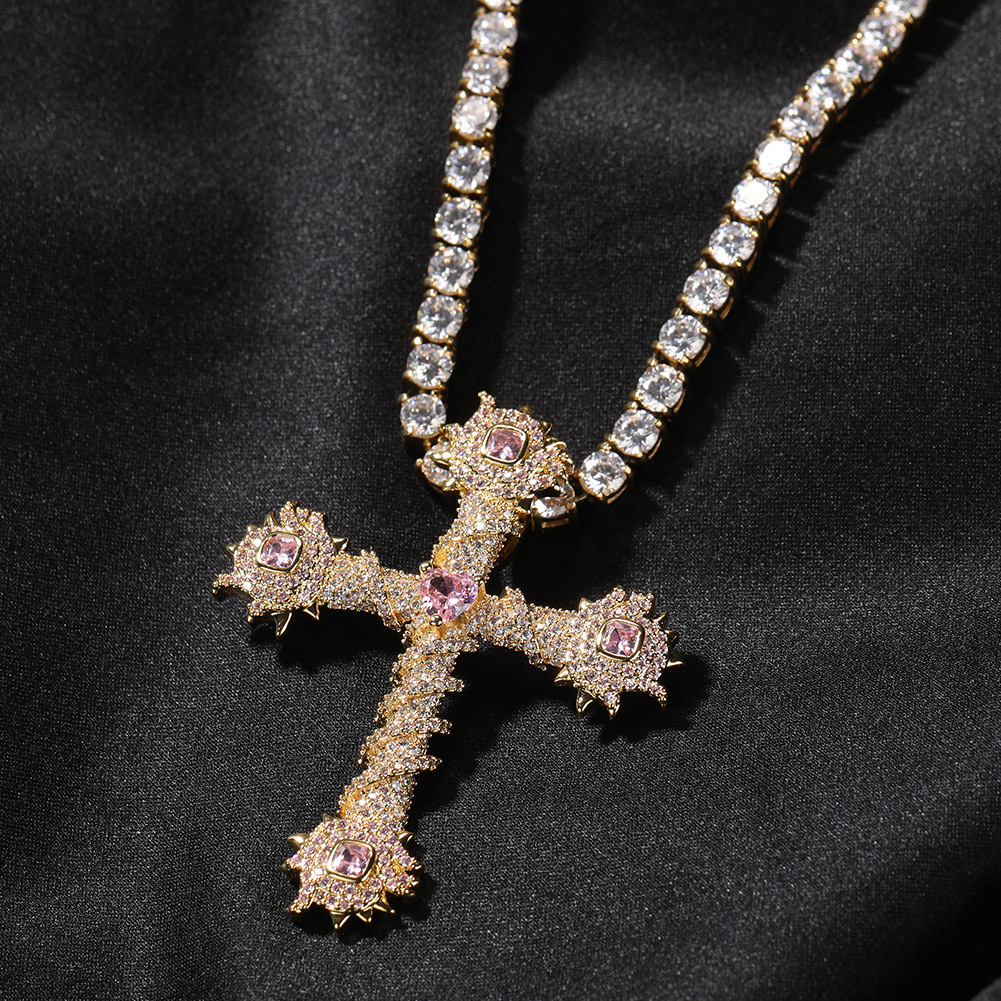 Luxury Jewelry High Quality Trendy Heart Cross Pendant Hip Hop Necklace Iced Out Men Designer Accessory Pass the diamond tester