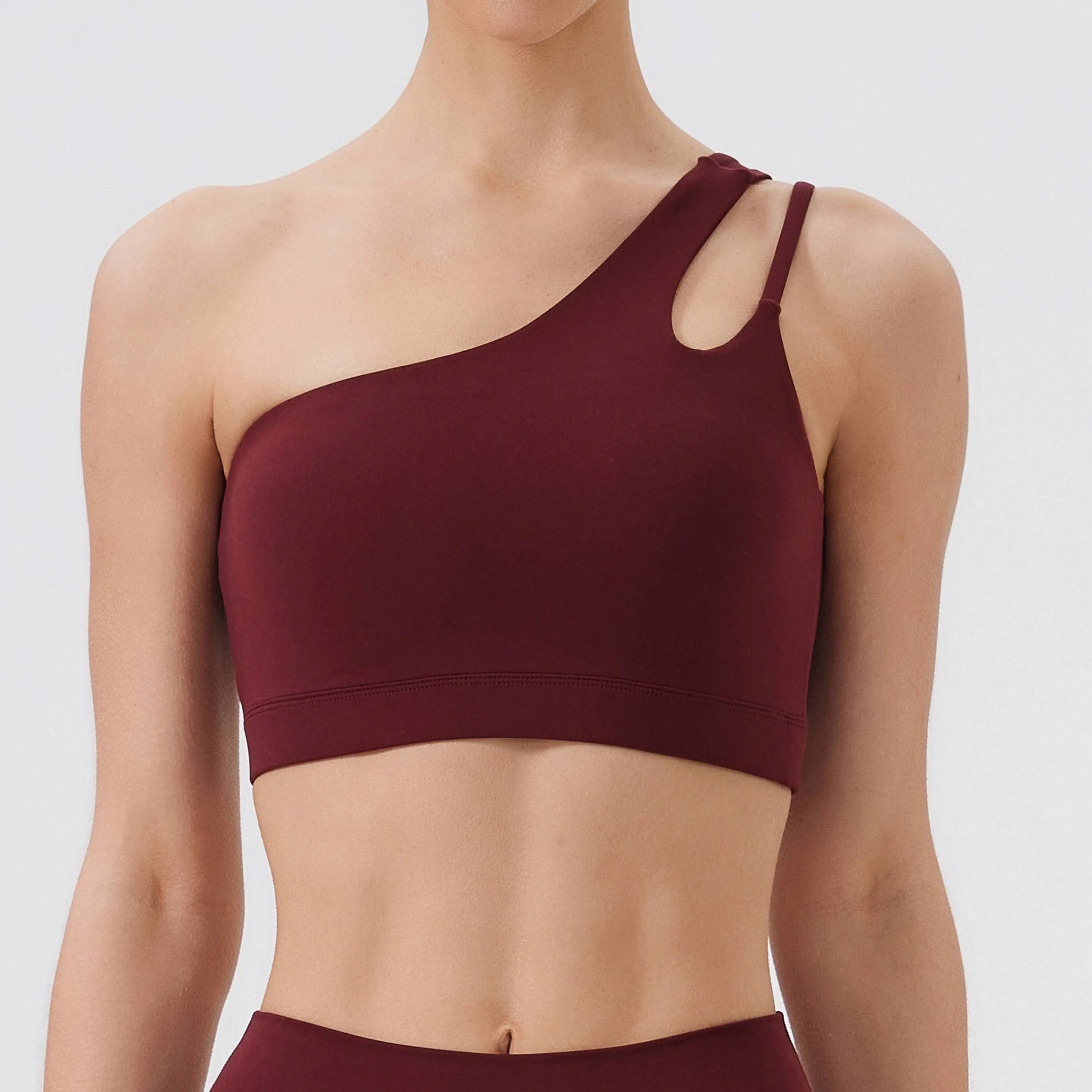 Women Sports Push Up Fiess Bras One Shoulder Shockproof Breathable Gym Yoga Running Bra Sexy Vest