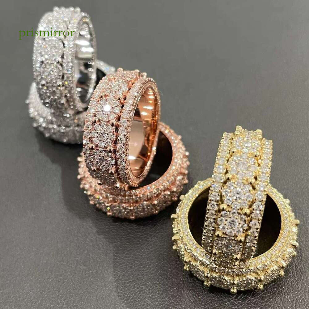 AAA Gems Full Design Prong Sets Mens Iced Out White Gold Moissanite Dia Ring With GRA