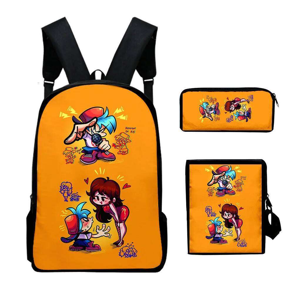 Novelty Friday Night Funkin 3D Print 3pcs/Set School Bags Laptop Daypack Backpack Inclined shoulder bag Pencil Case