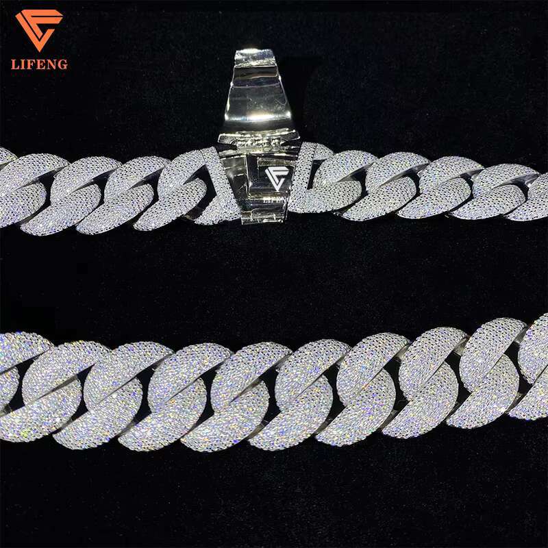 Custom 23mm Big Size Moissanite Cuban Chain Silver Plated Hiphop Vvs Moissanite Miami Cuban Link Chain Iced Out Cuban Chain