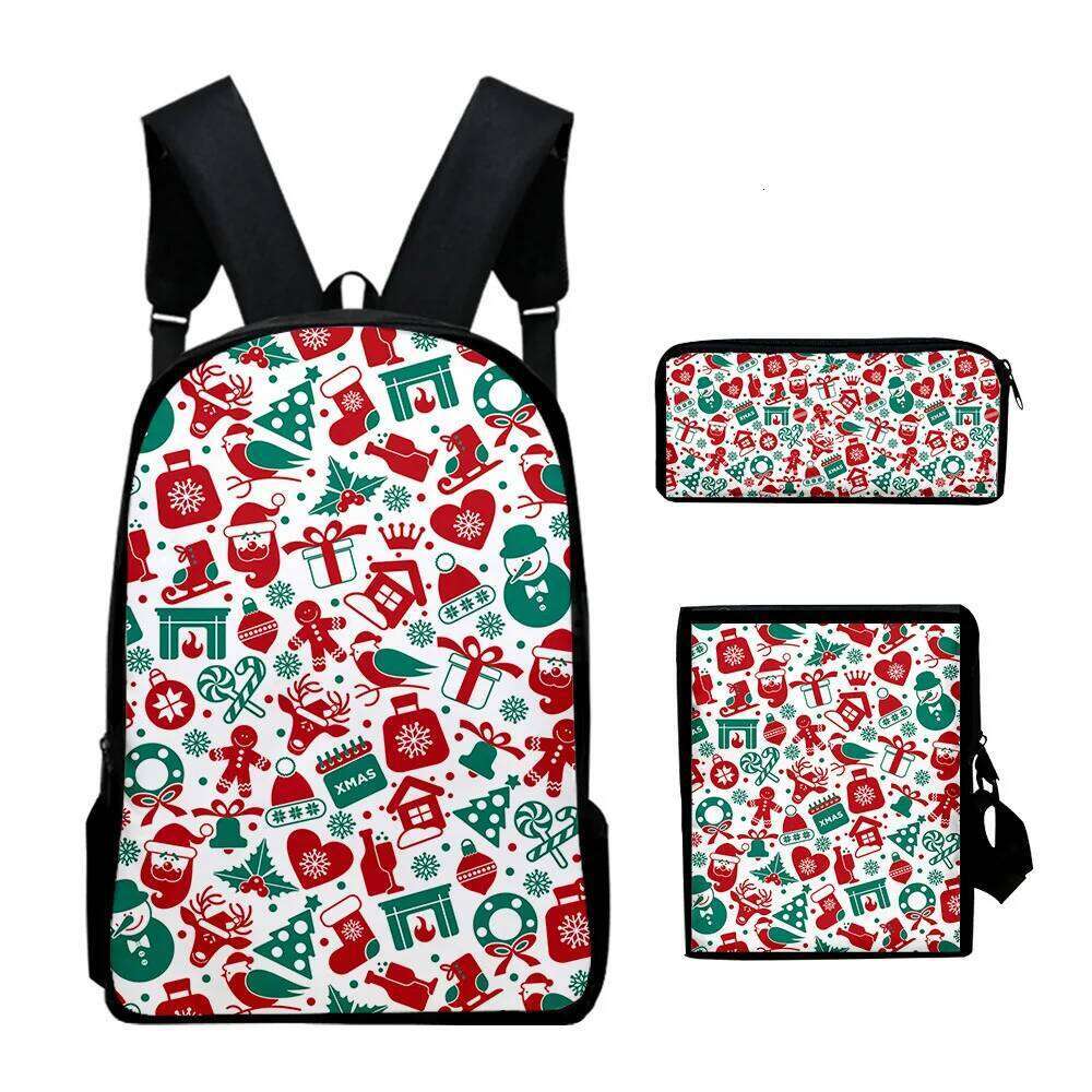 Novelty Cool Christmas 3D Print 3pcs/Set pupil School Bags Laptop Daypack Backpack Inclined shoulder bag Pencil Case