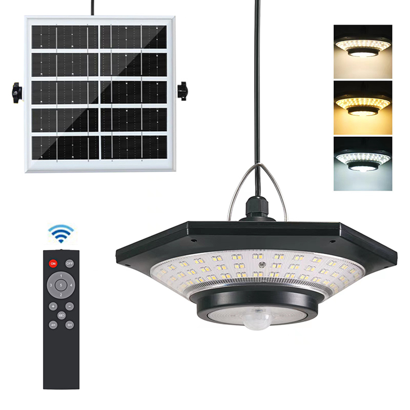 Umlight1688 Solar Shed Light Solar Pendant Light Indoor Outdoor 228/180 LED 1000LM 5 Modes with Remote Control for Barn Gazebo Garage