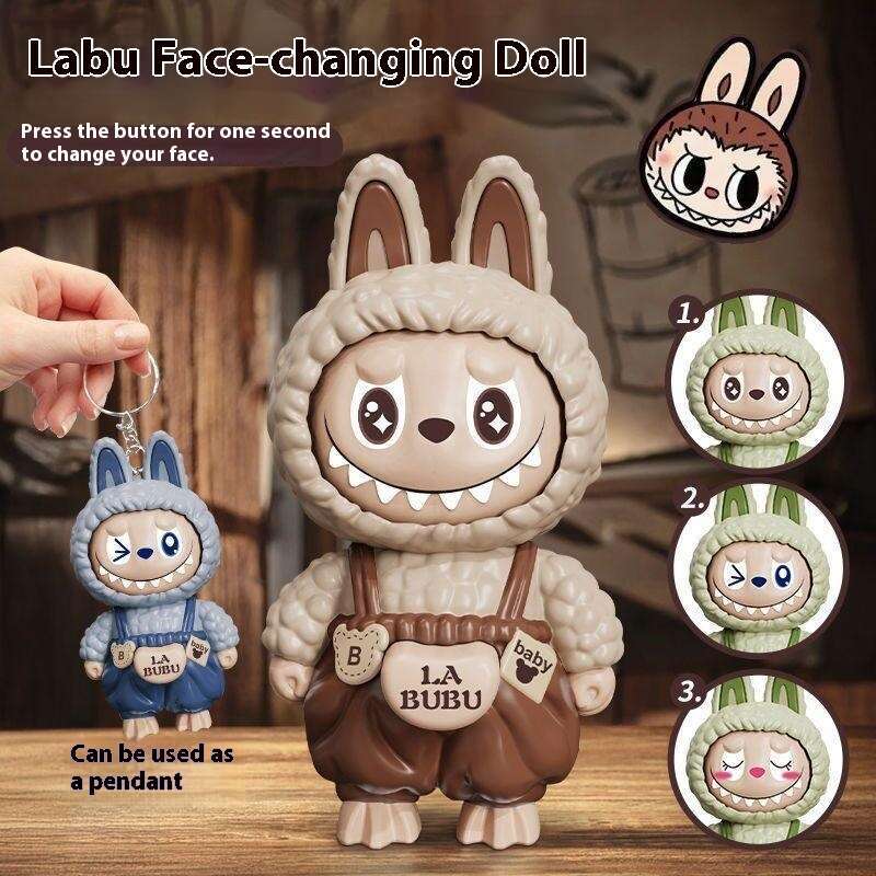 New Labubu Face-Changing Doll Pendant Trendy Cartoon Gift Keychain Decoration Stress Relief Toy for Men, Women, and Children