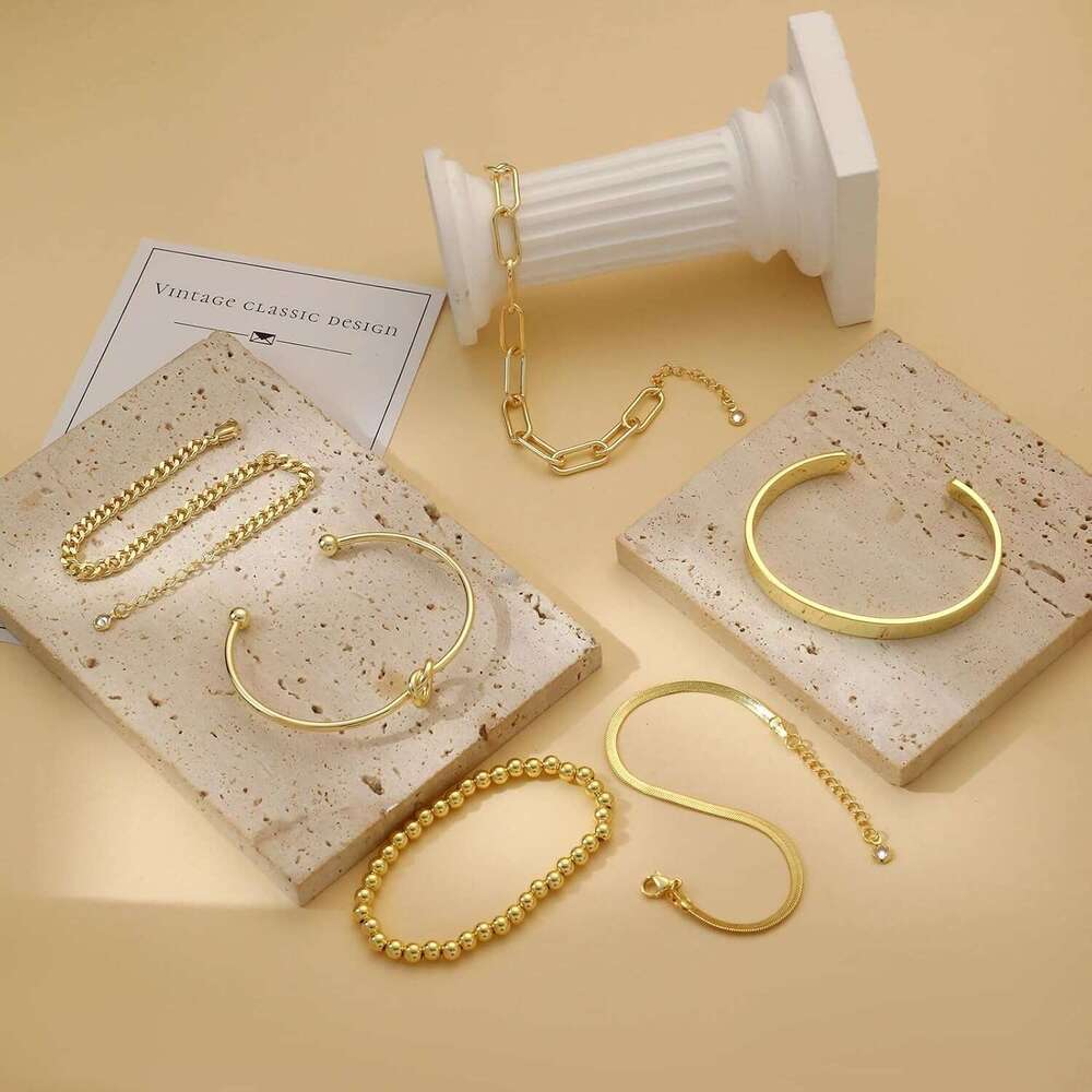 Bracelets 3 Dainty 14K Waterproof Stackable Gold Bracelet Set - Perfect for Stylish Women -