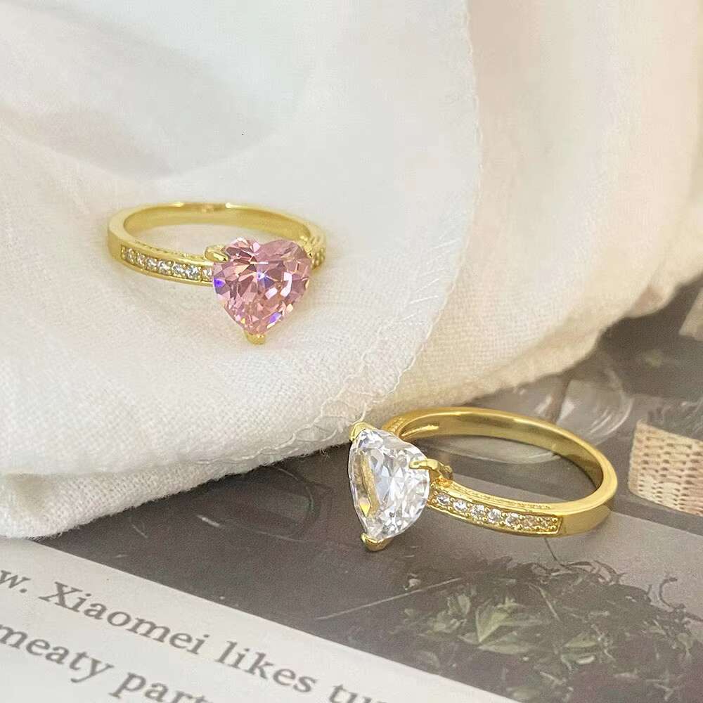 Luxury Cubic Zirconia Heart Shape Pink Engagement Ring Classic Iced Out CZ Heart Silver Ring S925 Ready to Ship