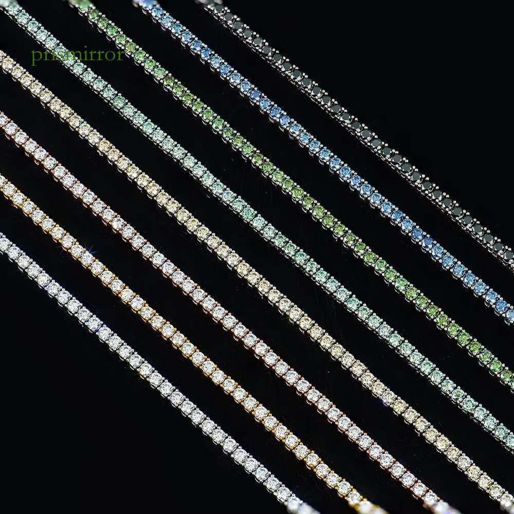French stick frozen pure sier black blue green Cuban Vvs moissanite tennis chain necklace