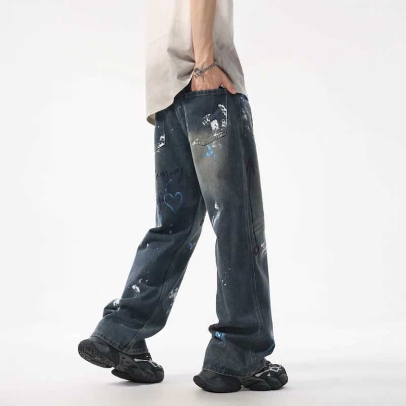 XL8878 American hipster jeans loose graffiti straight trousers high street retro washed trend casual versatile W250701 W250701