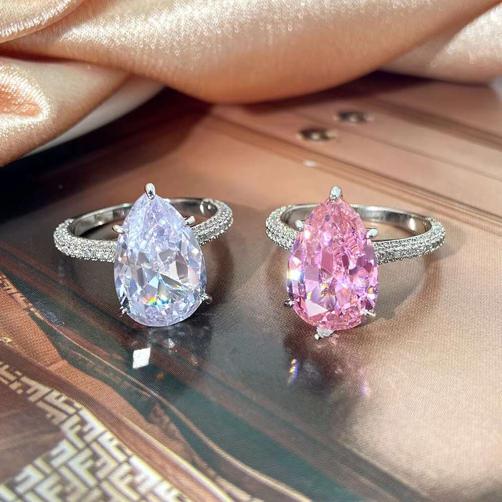 Wholesale 5A CZ Eternity Wedding Engagement Ring for Women Big Size Pear Zirconia Rhodium Sterling Silver Classic for Parties