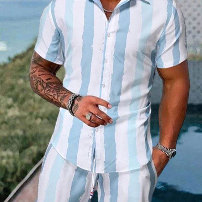 Retro mens shirt set summer 3D printed beach short sleeved shirt casual travel mens Hawaii 2-piece set S-5XL mens shirt240807