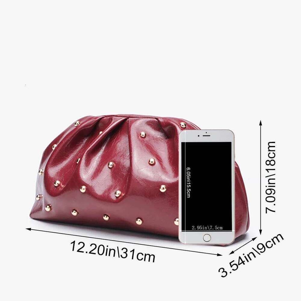 2025 New Women's Zipper Handbag Fashion Simple Multifunctional Clasp Mushroom Nail Large Capacity Folded Cloud Dinner Bag
