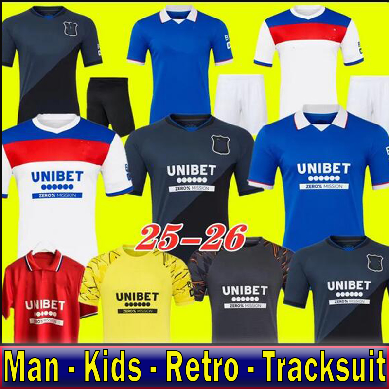25 26 Glasgow RangersSoccer Jerseys home shirt away LUNDSTRAM HAGI BARKER MORELOS TAVERNIER KENT TILLMAN Retro Glasgow football shirt man kids kit RangerES FC