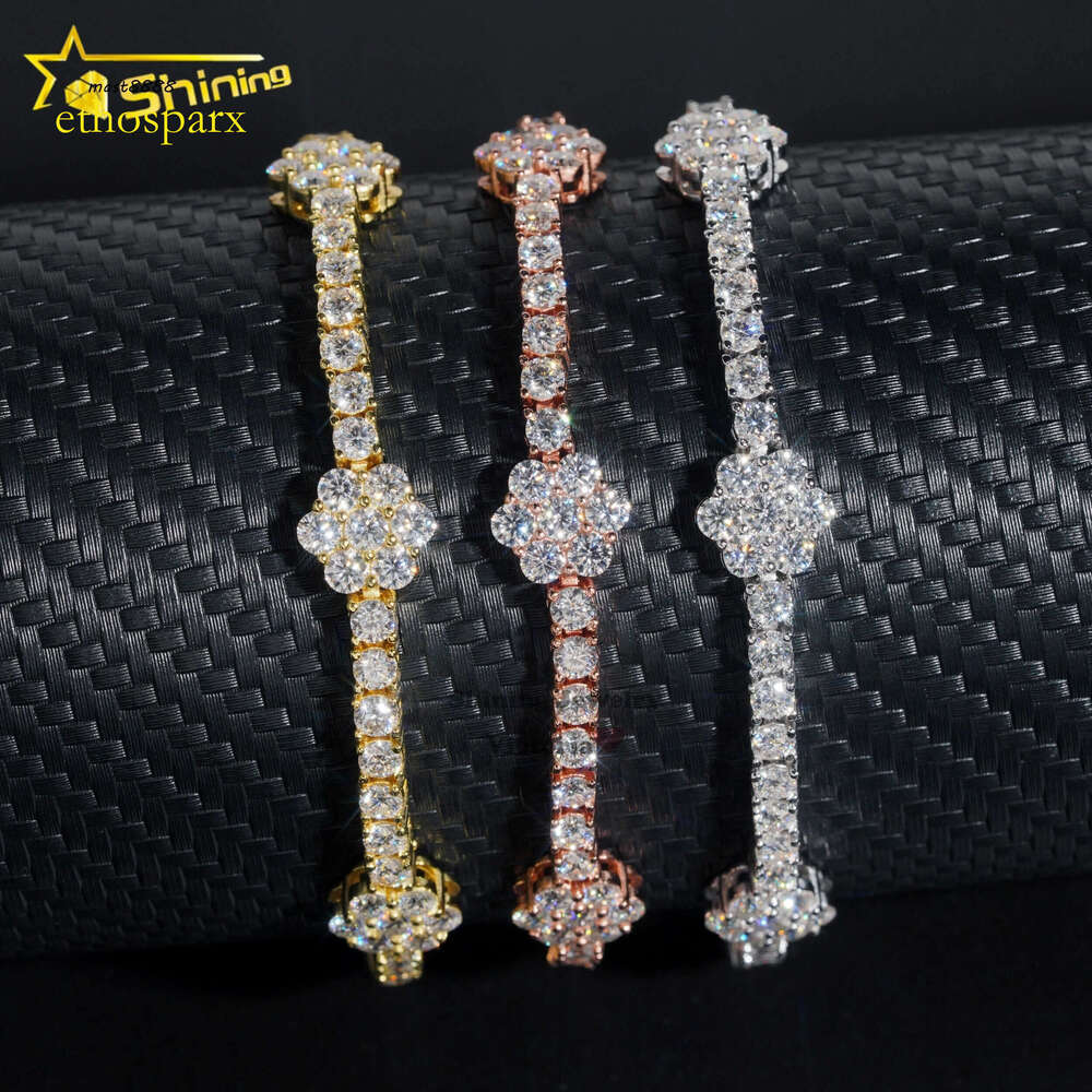 Wholesale Fine Jewelry Sier VVS Dia Iced Out Flower Chain Necklace Moissanite Tennis Bracelet