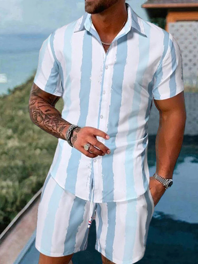 Retro mens shirt set summer 3D printed beach short sleeved shirt casual travel mens Hawaii 2-piece set S-5XL mens shirt240807