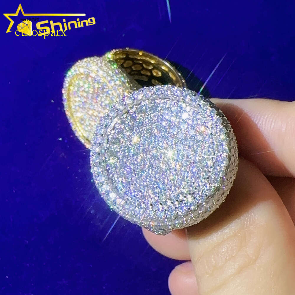 Fashion Style Men Hip Hop Engagement Dia Ring Moissanite Round Sterling Sier Rings Iced Out