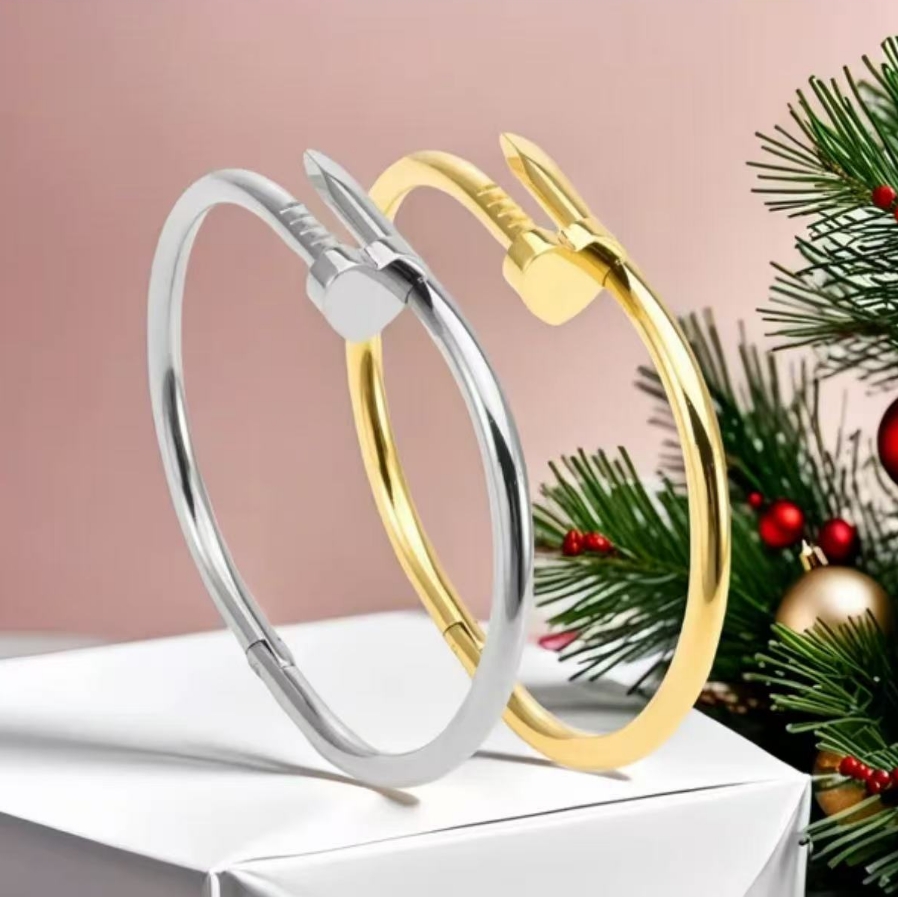 Titanium steel gold charm designer nail Bracelet bangle pulsera for mens and women party couples lovers gift jewelry