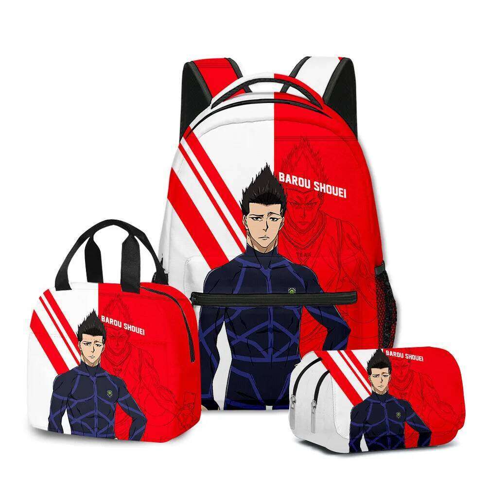 Fashion Novelty K-Pop Cool BLUE LOCK 3D Printed 3pcs/Set Student School Bags Laptop Daypack Backpack Lunch bag Pencil Case