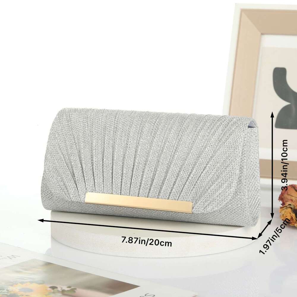 Shiny Pleated Women's Handheld Evening Clutch Bag with Detachable Shoulder Strap