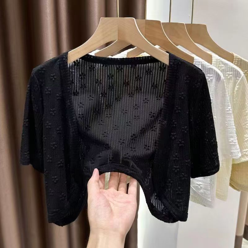 K1193 New lace sunscreen cardigan for women summer thin shawl outerwear short-sleeved cardigan small waistcoat short top