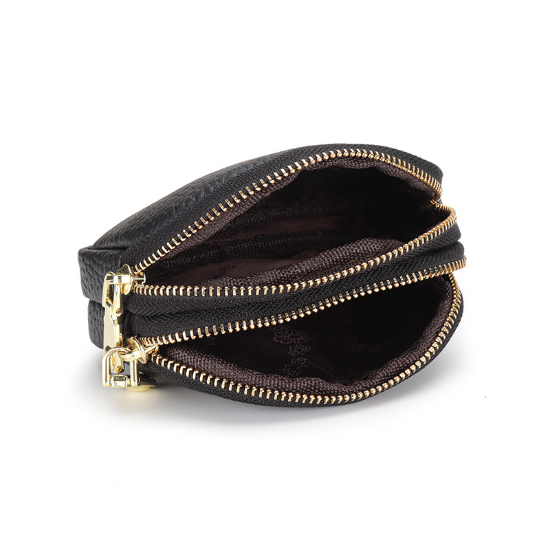 Genuine Luxury Wallet Leather Designer Wallet Women's Small Cute Mini Coin Purse Handheld First Layer Cowhide Double Zipper Lipstick Bag Earphone