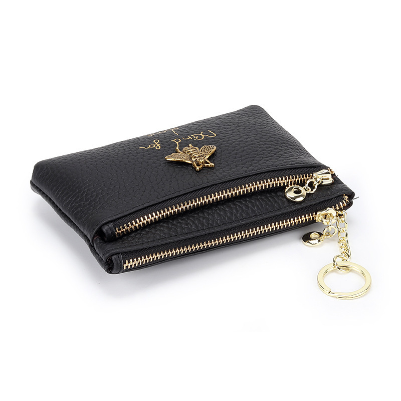 Top Layer Cowhide Luxury Wallet Women's Designer Wallet Coin Purse 2025 New Key Bag Fashion Little Bee Zipper Coin Bag One Piece