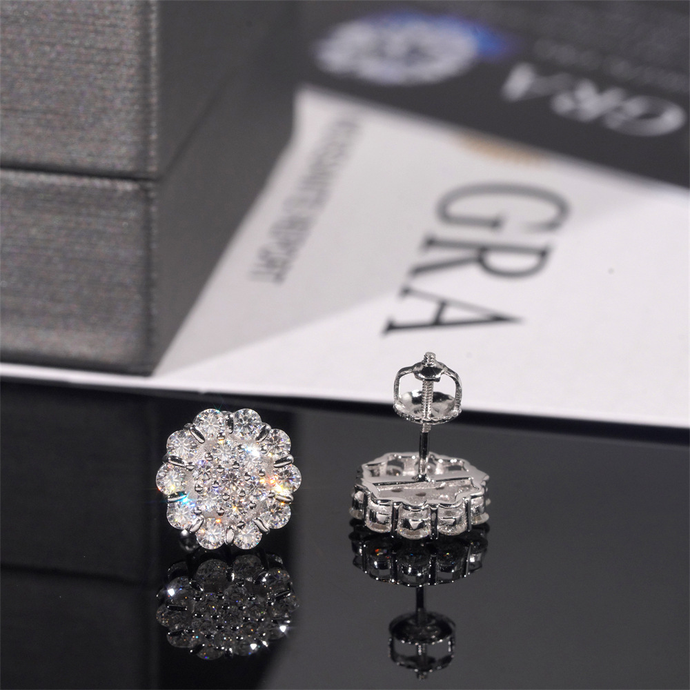 Fashion Jewelry Iced Out Diamond Hip Hop S925 Sterling Silver Men Moissanite Stud Earring