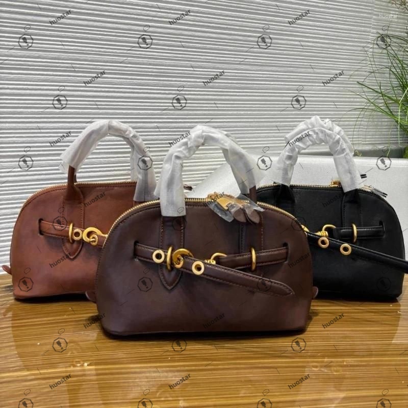 Evening Bags High Quality Cowhide Shell Bag Retro Portable Leather Bowling