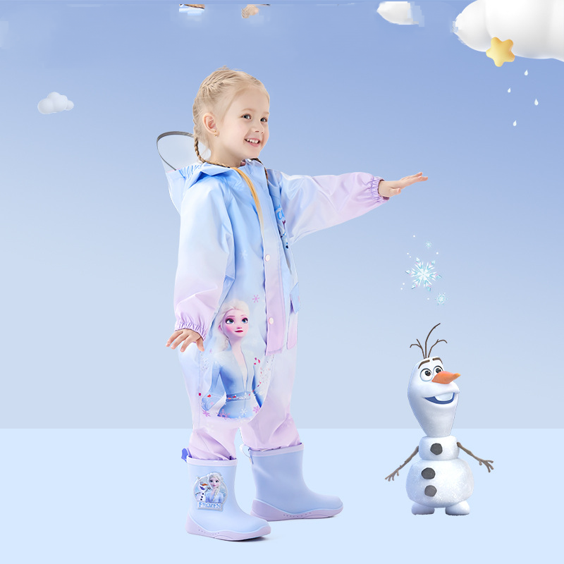 Disney Unisex Children's Raincoat with a large brim design soft EVA material Children's raincoat set Reflective belt design for hooded rainc
