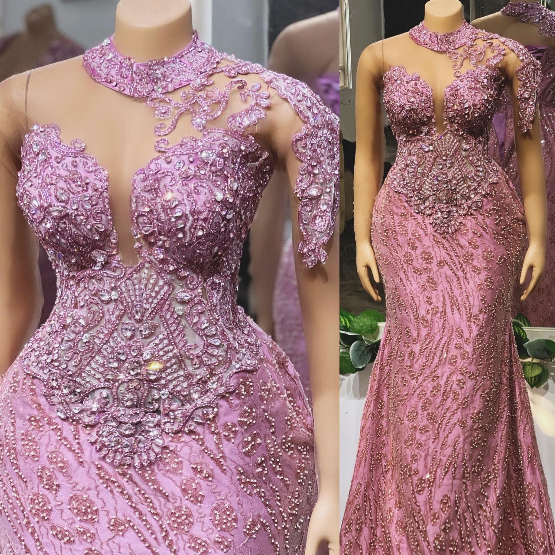 Lilac Mermaid Prom Dresses 2025 Lace Beaded Crystals Full Sleeves Evening Formal Party Second Birthday Engagement Gowns Plus Size Dress For Special Oc