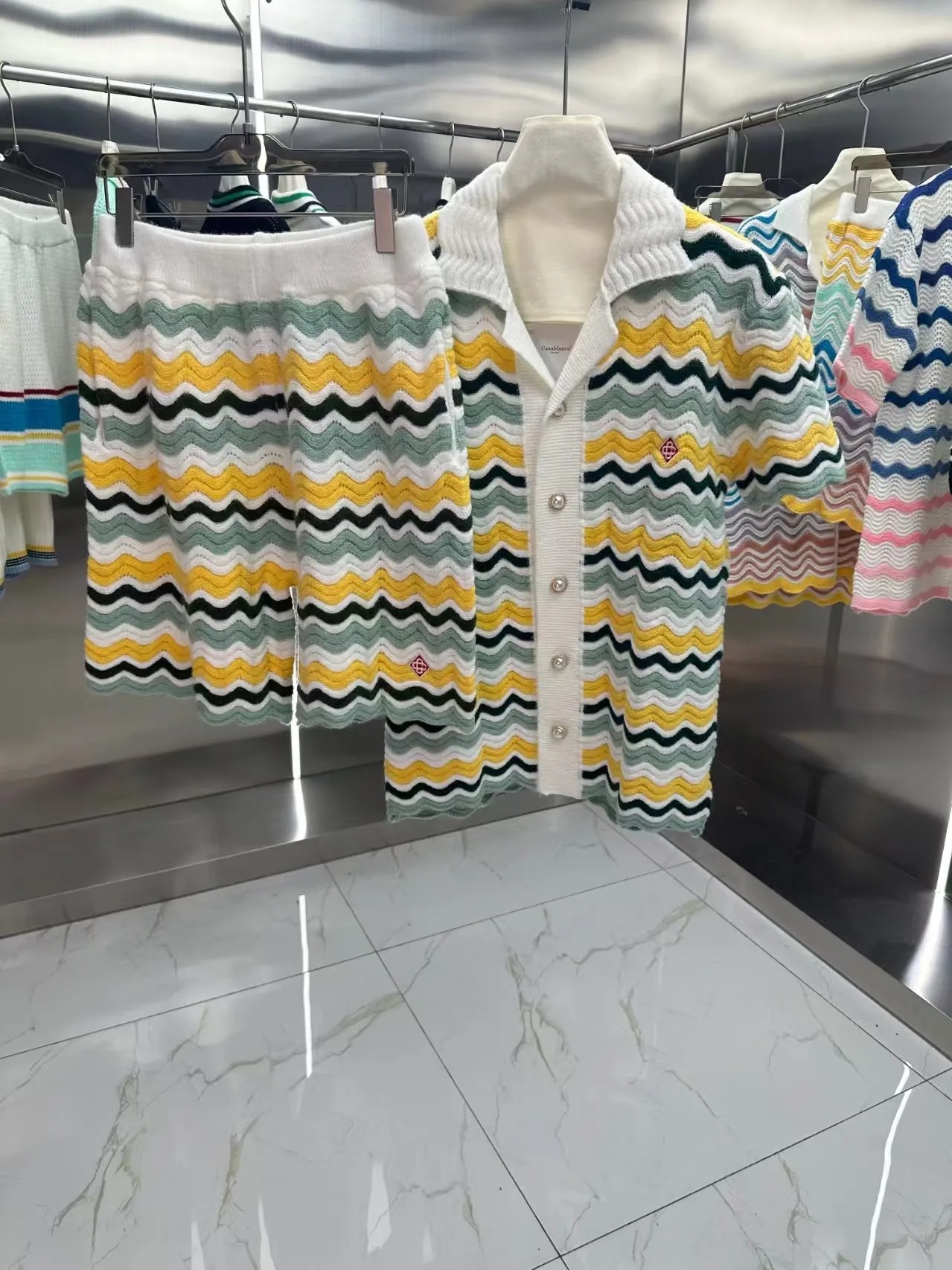 Casas blanco t shirt mens designer t shirt Spring Autumn new color-blocked striped Casas blanca short-sleeved set sweater women loose button up shirt hawaiian style