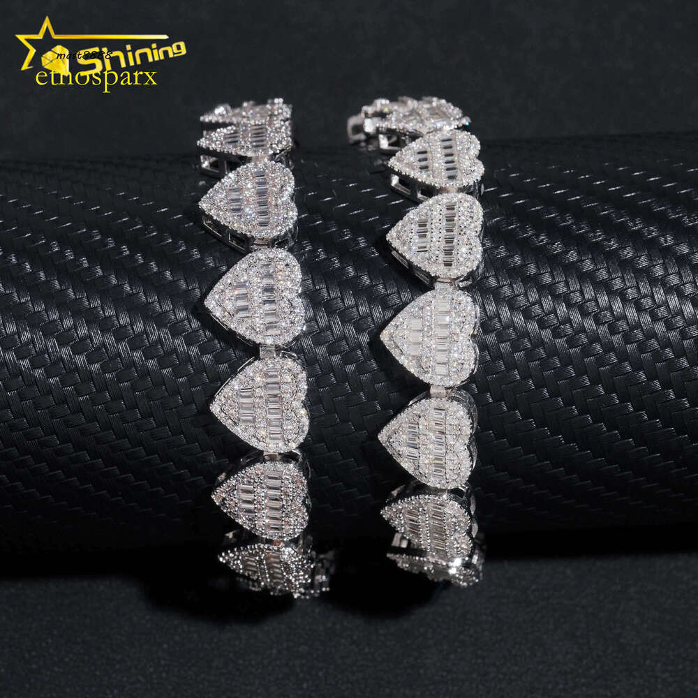Fashion Design baguette 13mm Heart Bracelet Moissanite Dia Cuban Link Bracelets