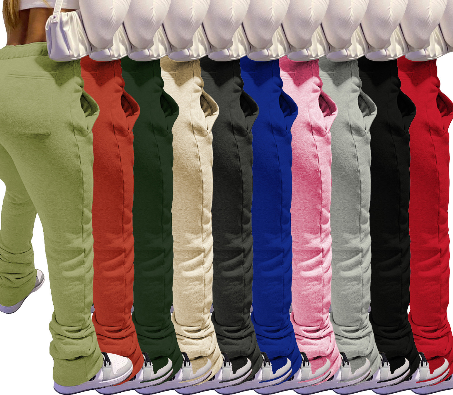 2025 Thickened Sweatshirt Pants Women's Sweatshirt Pants Women's Drawstring Stacked Pants Explosive With Pockets