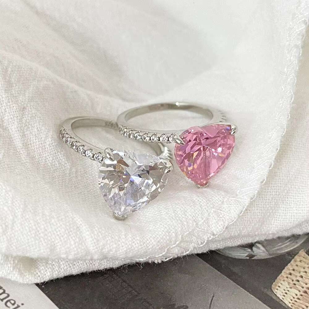 Ready to Ship FOXI Jewelry 5A High Quality Big Heart CZ Ring Women Fine Jewelry 925 Silver Pink Heart Shape Cubic Zircon Rings