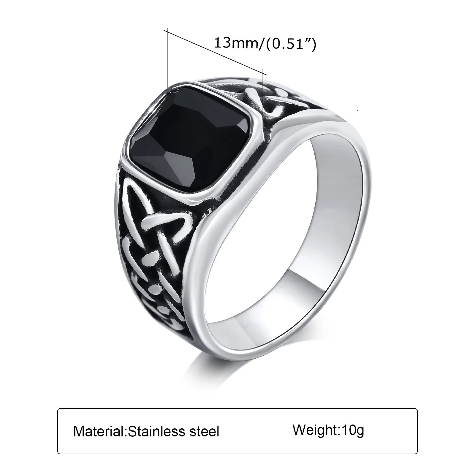 Punk Vintage Ethnic Rings for Men Retro Viking Knot Rune Finger Band Black Geometric Square Stone Signet Ring Jewelry 250701
