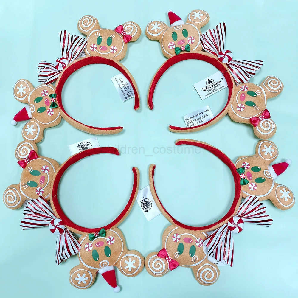 Disney New Disney Minnie Gingerbread Headband 3D Mickey Mouse Ears Christmas Hat Hair Hoop Hairband Party Headwear Girl Toy Gifts W250717