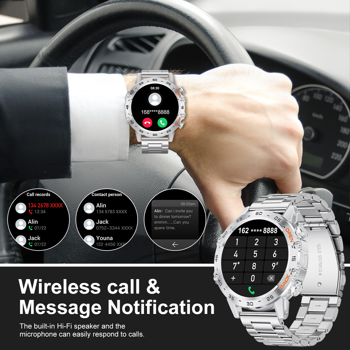 LIGE Men's Smart Watch Multi-function Watch Wireless Call Health Test Blood Pressure Heart Rate Meter Step Long Seating Reminder Multiple Exercis