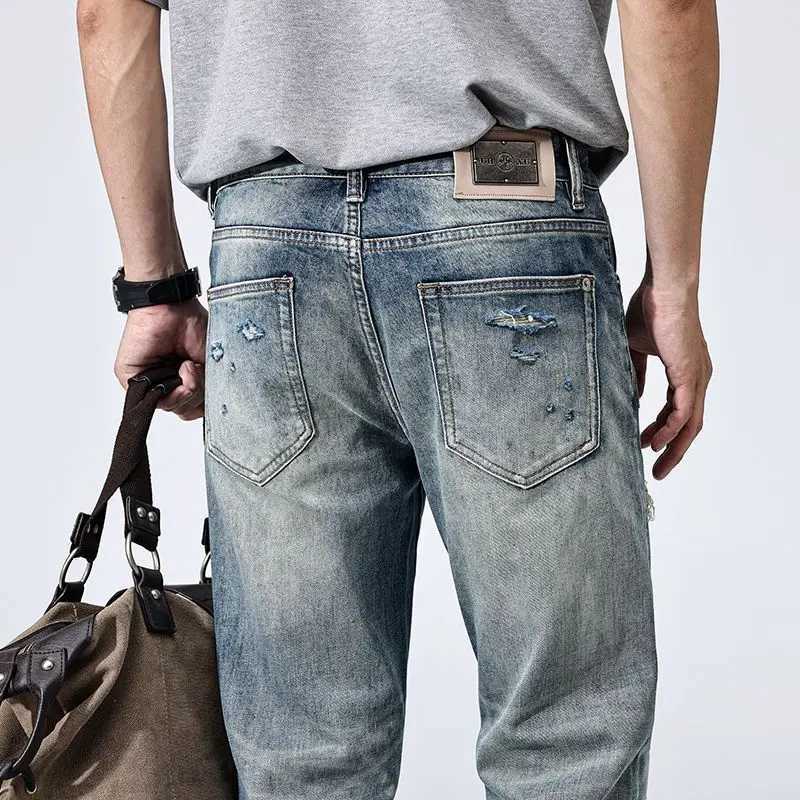 JXNS59 Tide washed do old hole jeans men trend Korean Slim straight trousers casual small feet high-end W250701 W250701