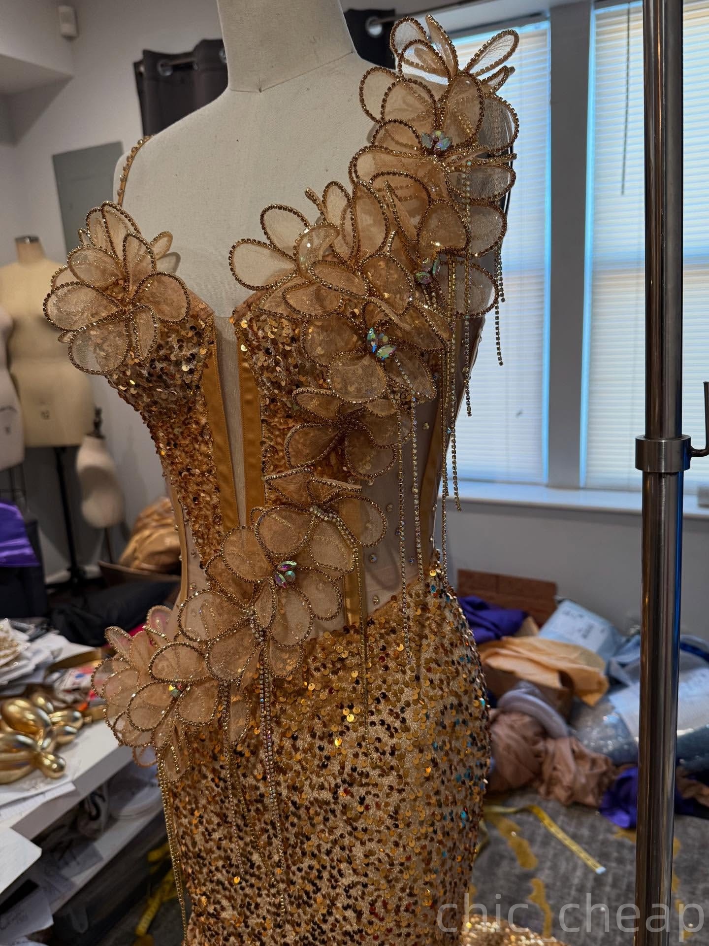 Mermaid Gold Prom Dresses 2025 Flowers Crystals Beaded Sequined Evening Formal Party Second Birthday Engagement Gowns Plus Size Dress For Special Occa