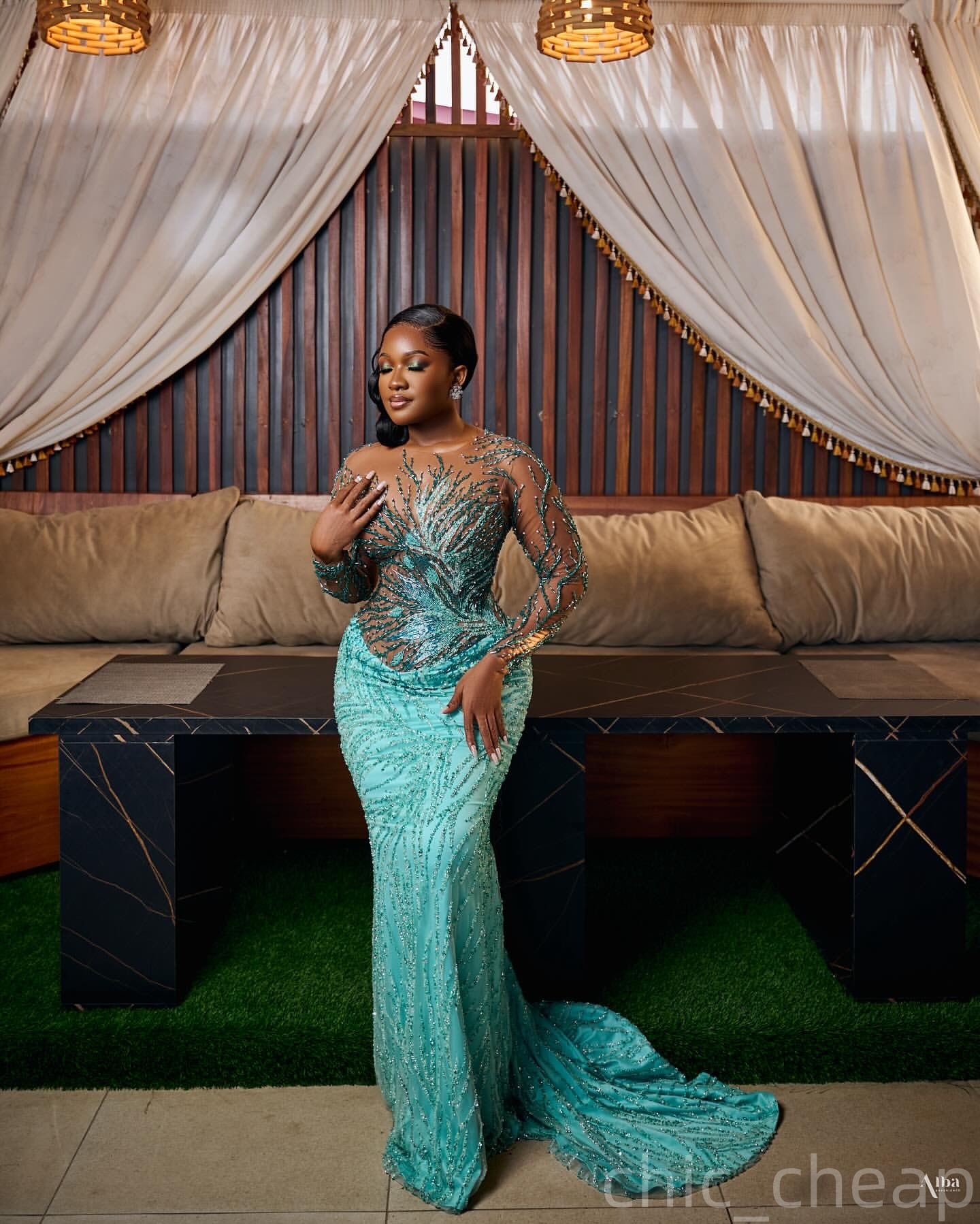 Mermaid Sky Blue Prom Dresses 2025 Beaded Lace Illusion Sparkly Evening Formal Party Second Birthday Engagement Gowns Plus Size Dress For Special Occa
