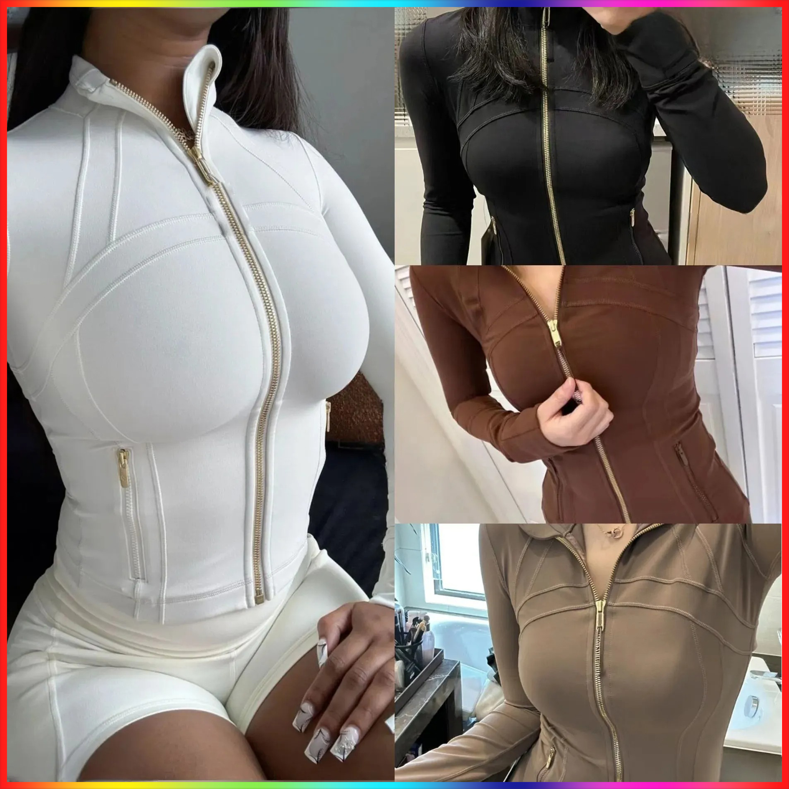2025 Women's Yoga Gold Zipper Set and Long Sleeve Jacket, Shorts, Pants, Sports Shaping, Tight Fitness, Define Loose Jogging Clothing Luluitys Lemonize Jacket