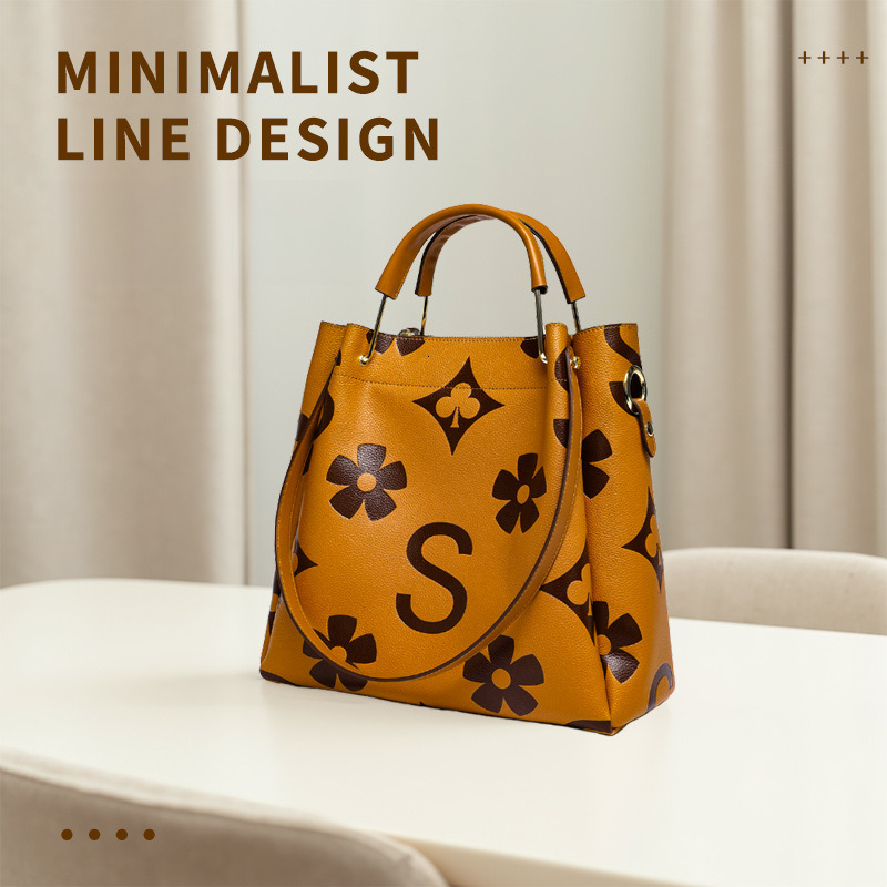 Free Shipping Designer Luxury Women's Bucket Bag Embossed Commuter Handbag Women's Large Capacity Shoulder Bag Letter Compression Molded Bus