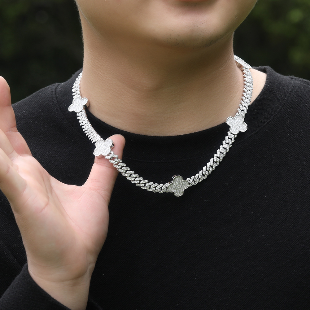 VVS Moissanite Bracelet Fashion Minimalist Clover Necklace Silver Iced Out Collarbone Chain Accessory Pass the diamond tester