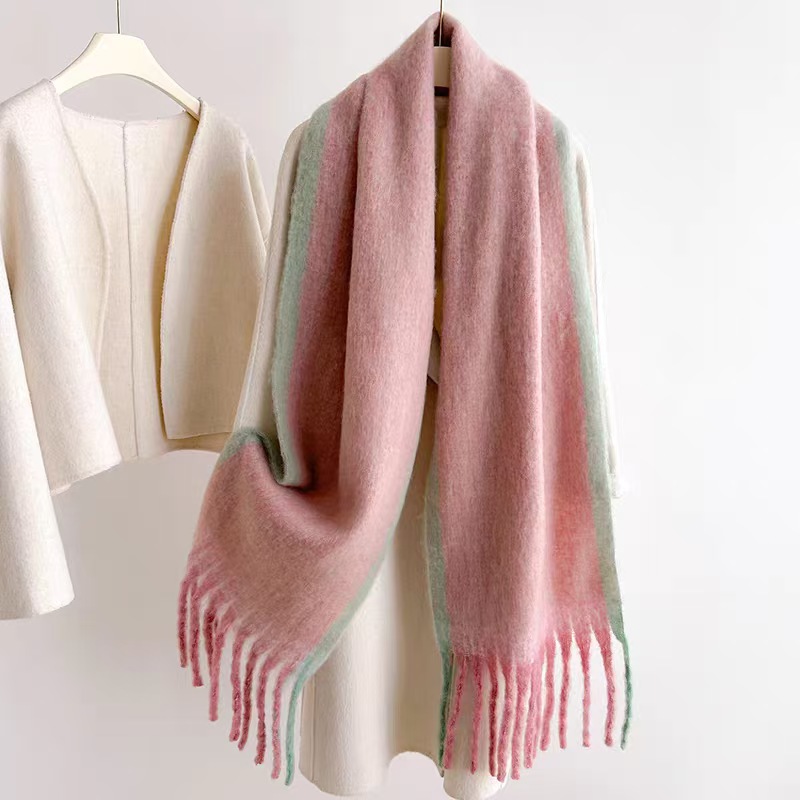 T1105 gradient scarf women's winter thick warm new shawl tassel all-match brushed neck scarf