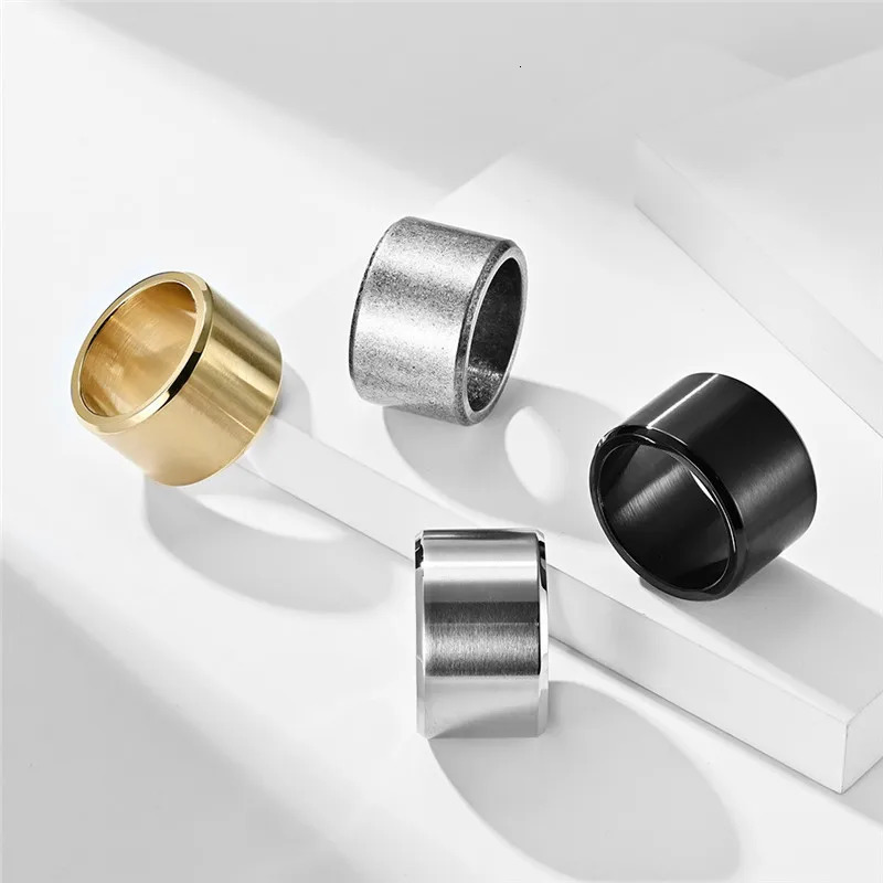 High Quality 15mm Chunky Brushed Ring For Men Stainless Steel Wide Bulky Punk With Beveled Edges Male Band Jewelry Accessories 250701