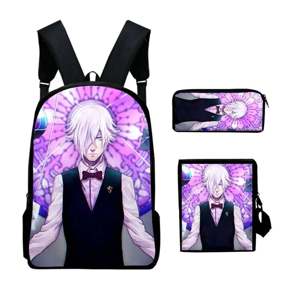 Novelty Cool Death Parade 3D Print 3pcs/Set pupil School Bags Laptop Daypack Backpack Inclined shoulder bag Pencil Case