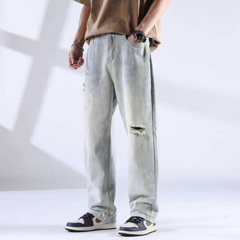 2025 lkbahar/Yaz Yeni Erkek Elastik Kot Gevek Dz Kesim Yumuak Rahat Nefes Alabilir Gevek Rahat Dz Kesim Denim Pantolon W250701 W250701