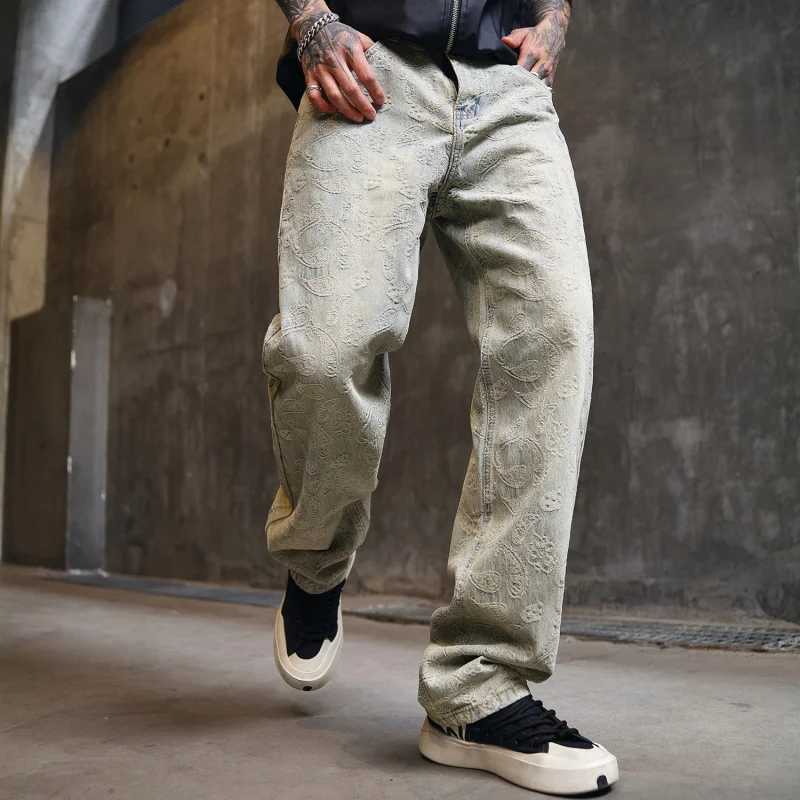 New Trendy Loose Straight Blue Washed Jeans W250701 W250701