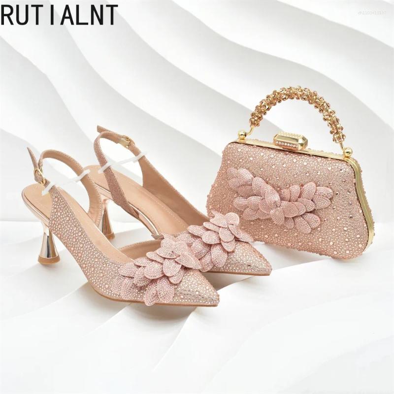 Dress Shoes Arrival Nigerian Women Heel Party And Bag Set Rhinestone Handbag Italian Design Luxury Wedding For Bride