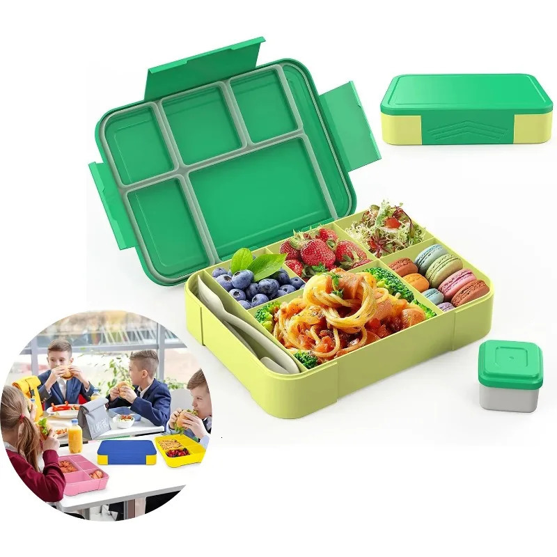 1330ML Bento Lunch Box Kids Adults Toddlers 6 Compartments W/TablewareSauce Pots Colorful Meal Prep Container Convenient 250627