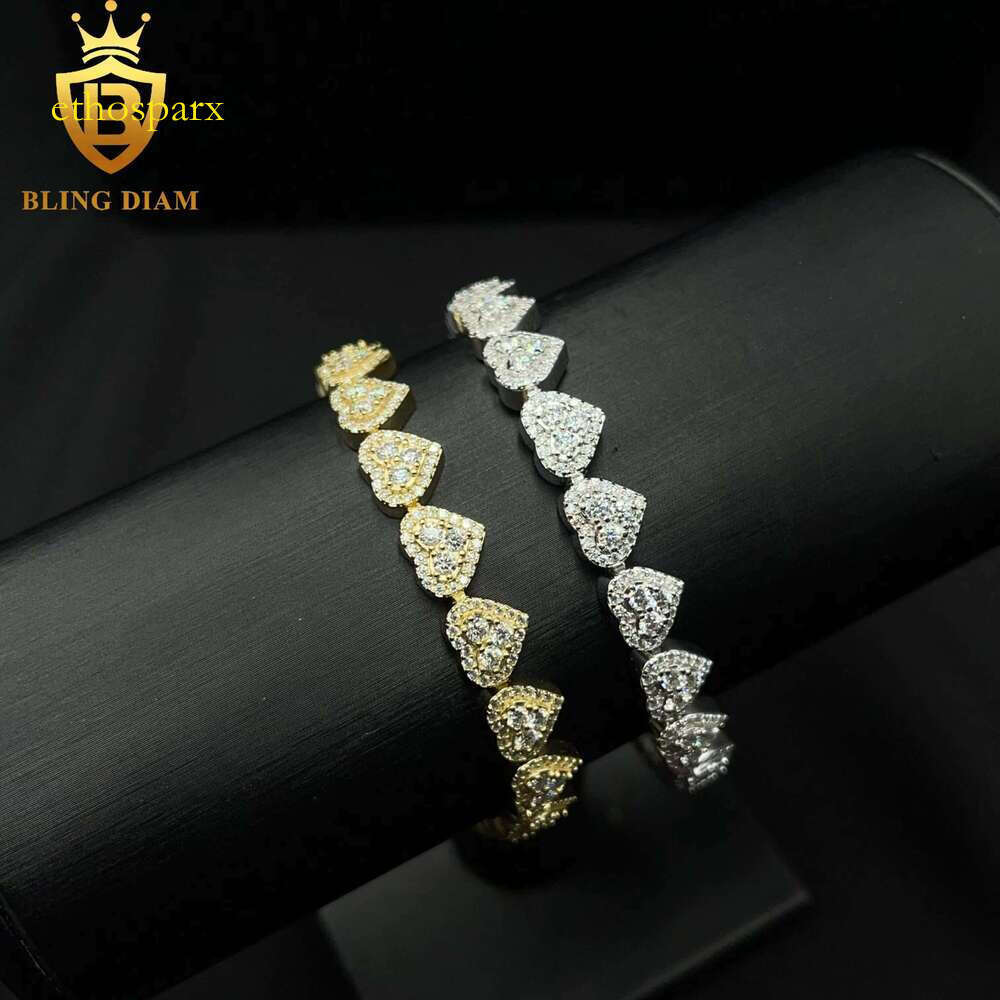 8mm New Custom Fashion Jewelry Heart Shape Moissanite Cuban Link Ice Out Sier Hip Hop Bracelet Hot Sale